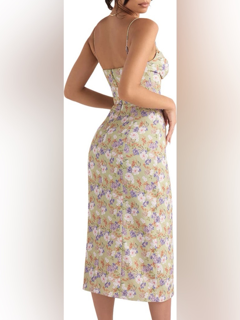 NWOT House of CB Corset Crepe Midi Sundress Peony Print Plus Cup Medium - Picture 4 of 16